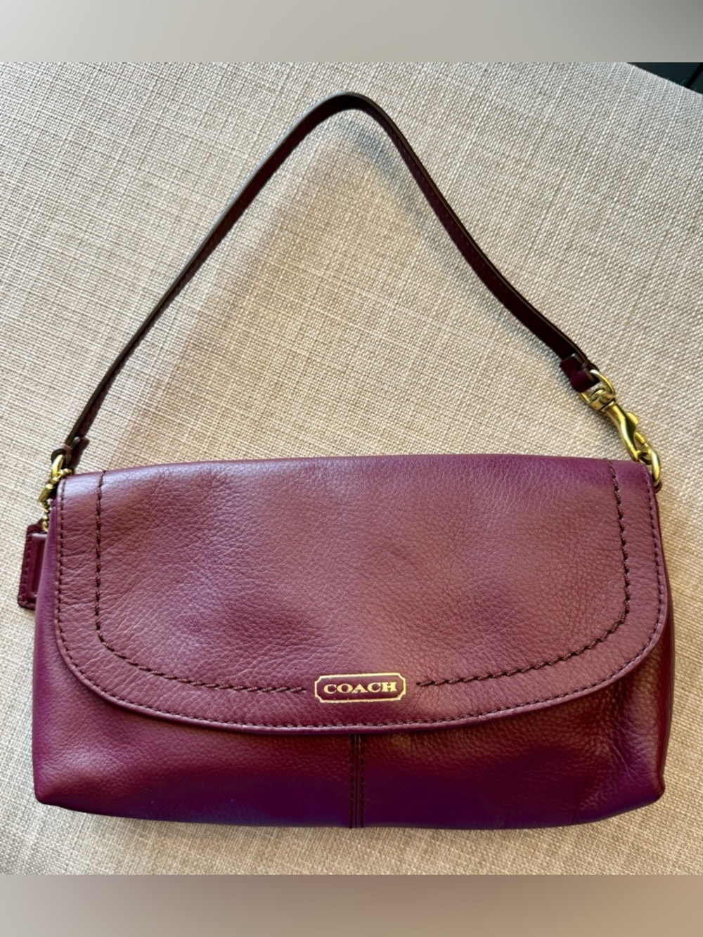 COACH Campbell Soft Burgundy Leather Wristlet with Gold Hardware